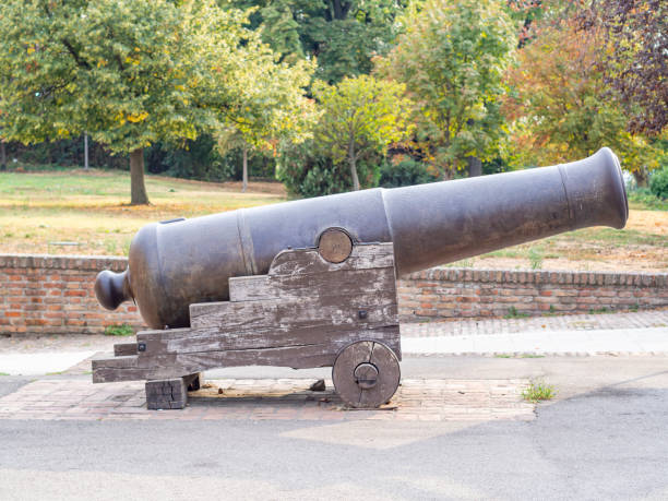 istock Old cannon mounted on a wooden wheeled carriage 2169553203