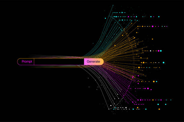 illustration eines abstrakten stroms. künstliche intelligenz. big data, technologie, ki, datentransfer, datenfluss, großes sprachmodell, generative ki, binäres konzept - künstliche intelligenz stock-grafiken, -clipart, -cartoons und -symbole