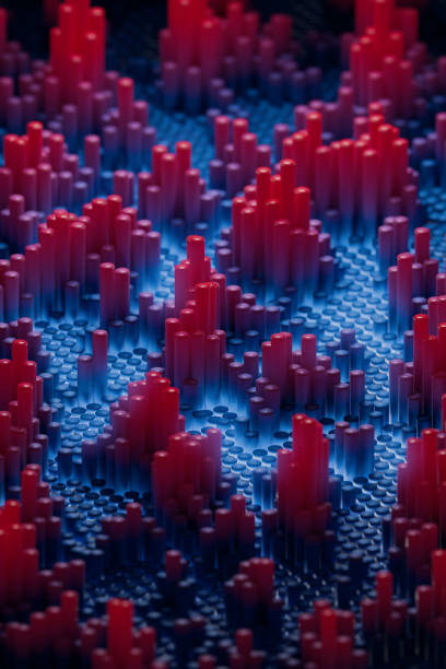 istock Abstract 3D illustration of red and blue cylindrical structures 2169557099