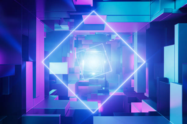 Glowing abstract cyberpunk corridor
