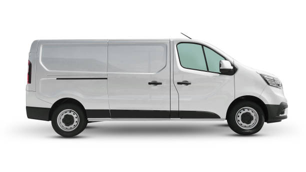 istock Delivery van car blank side view isolated on white background 2169557995