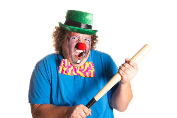 Sad clown standing in the street. 3D generated image.