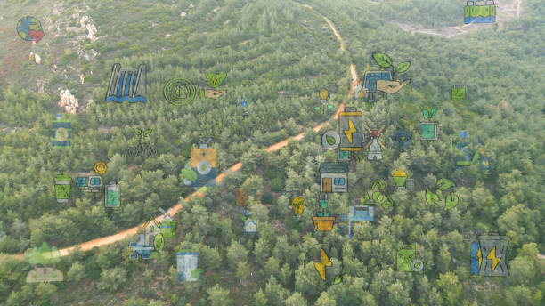 istock Green forest aerial view and environmental technology concept. Green tech. Ecology. Green transformation. GX. SDGs. 2169565433