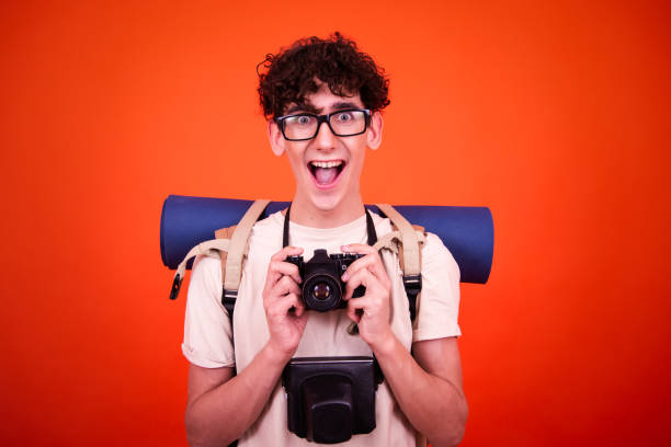 Orange background.