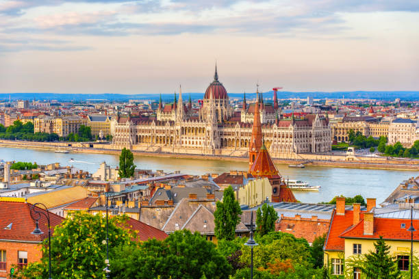 istock Panoramic View of Budapest with Parliament and Danube River 2169569596