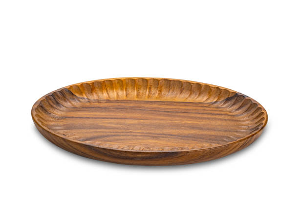 istock High angle view of wavy edge single empty wooden tray. 2169571961