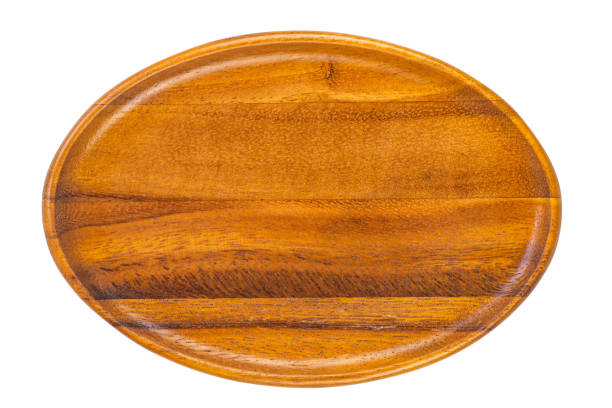 istock Top view, flat lay of single empty wooden tray. 2169571969