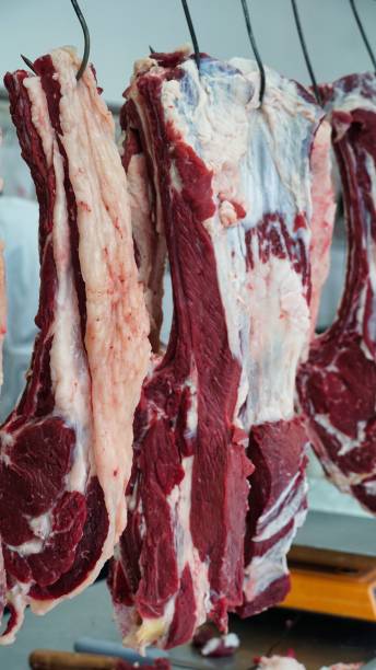 istock Fresh Beef Hanging in a Butcher Shop 2169579935