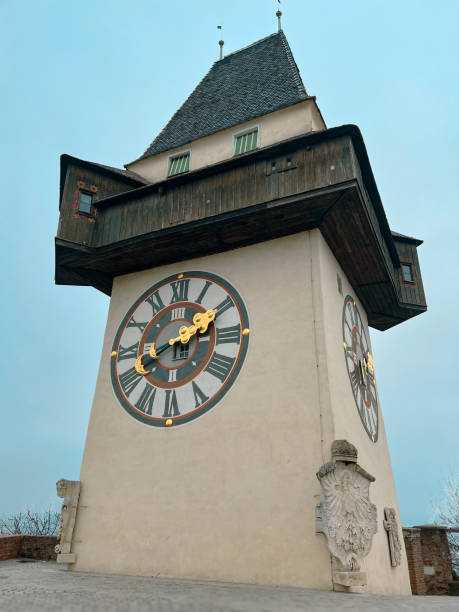 Clock Tower Graz Against Gray Sky
