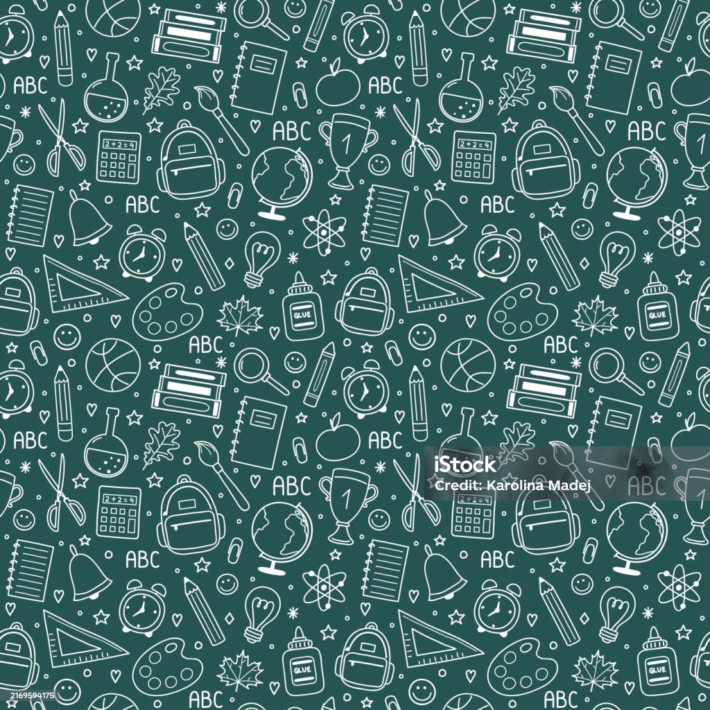 Elementary Pattern Background School Pattern With Hand Drawn Elements Seamless Background Design ...