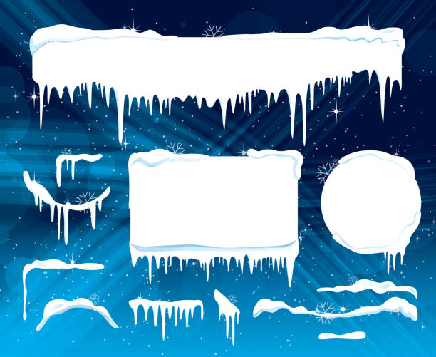Icecap Stock A vector illustration depicting 12 icecaps set against a snowy background icicle cartoon stock illustrations
