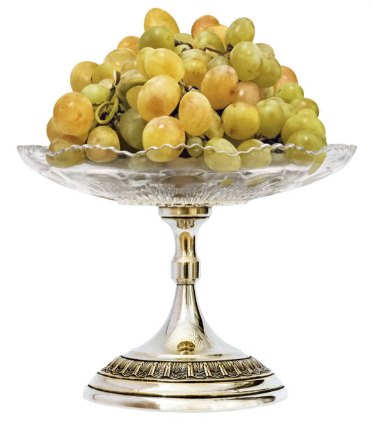 istock Cluster Of White Grape Set On Silver Footed Crystal Fruit Serving Stand Isolated on White Background Side View High Resolution Stock Image 2169604151
