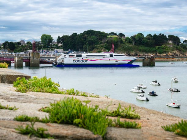 Saint Malo, France - July 20, 2024: Condor is a ferry service that connects the historic coastal city of Saint Malo, France, to various destinations including the Channel Islands.