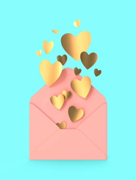 istock Pink Envelope with gold heart for valentine day on blue background 2169615601