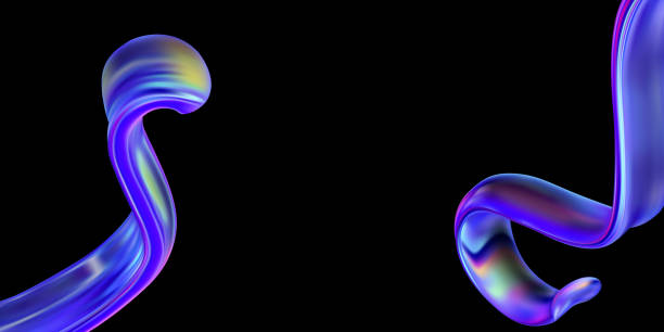 istock Transparent glass ribbons on black background, realistic vector floating wave shapes holographic effect, dynamic curve 2169617335