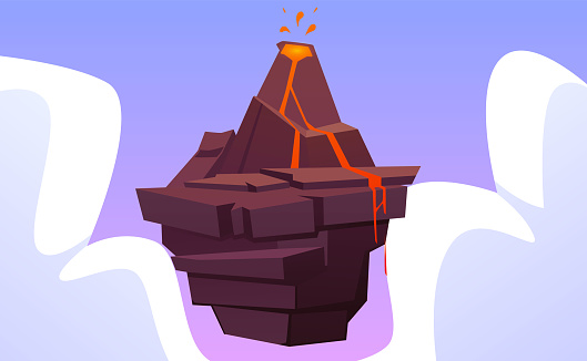 Volcano Platform Level Platform Volcano With Magma Explosion Vector Game Land Island ...