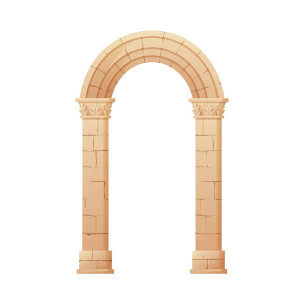 istock Ancient arch column with leaves molding, vector antique architecture beige marble stone archway entrance gate on pillars 2169619899