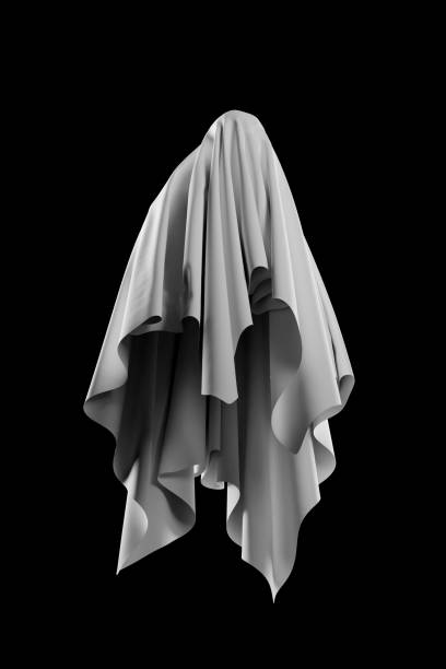 istock Abstract Flying Ghost Cloth White on Black Background - 3D Illustration Render 2169625489