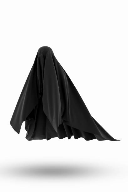 istock Abstract Flying Ghost Cloth Black on White Background - 3D Illustration Render 2169625502
