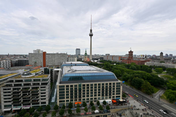 Berlin, Germany - Jul 5, 2023: View of Berlin skyline with famous TV tower at Alexanderplatz, Germany.