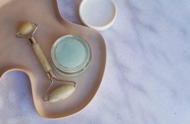 istock Aloe vera  face cream in marble tray 2169631209