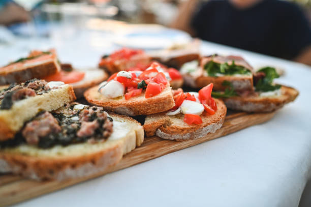 Close up of crostini in a restaurant.