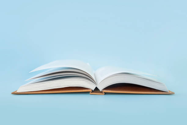 istock Open book of blank pages on blue background. copy space 2169658253
