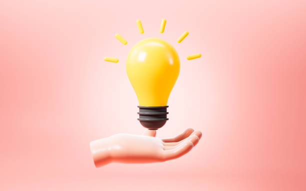 istock Yellow cartoon lamp bulb, thinking and brainstorming, creativity and ideas, 3d rendering. 2169662834