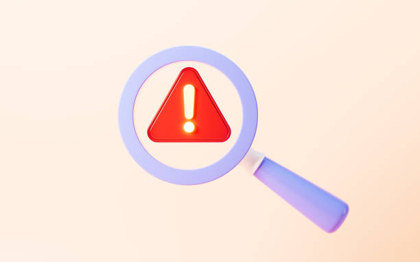 istock Cartoon magnifying glass and warning sign, 3d rendering. 2169663007