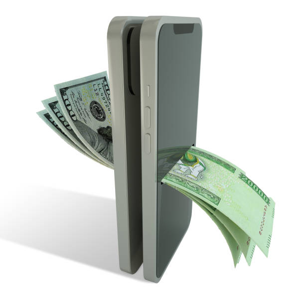 istock US dollar and Myanmar kyat notes exchanging through mobile phone, Online money transfer, electronic payment systems, Mobile banking. currency exchange concept. 3d rendering 2169666790