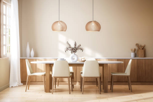 istock Minimal style modern contemporary dining room interior 3d render 2169667236