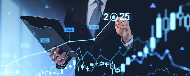 istock Man working with forex candlesticks and graph lines, future investment 2169691518