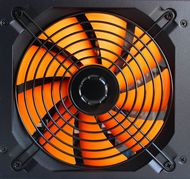 istock Cooling unit for computer servers with a black mesh cover over a powerful fan 2169691732