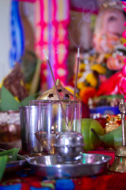 istock Indian Traditional Pooja Light for Festivals . Ganesh Chaturthi. blur background 2169692437