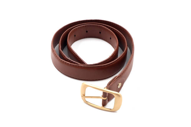 istock Brown Leather Belt on white background 2169696137
