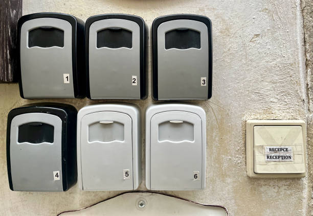 Outdoor safe key box safe to retrieve keys in wall entrance door for tourism access. Cesky Krumlov Outdoor safe key box safe to retrieve keys in wall entrance door for tourism access. Cesky Krumlov . High quality photo key package stock pictures, royalty-free photos & images