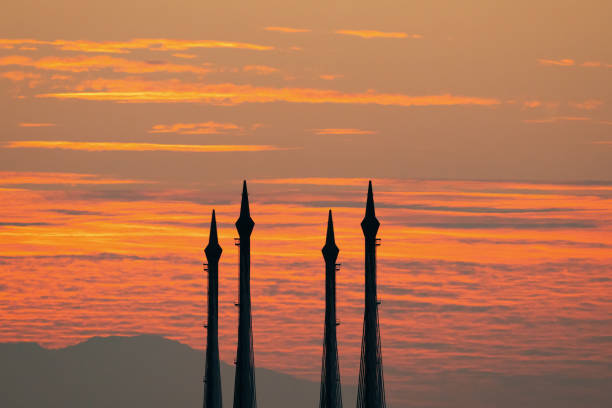 Sunrise over Penang Bridge with a dramatic sky in the morning.