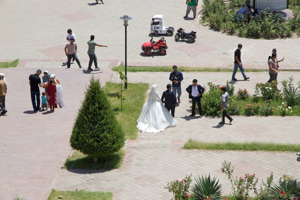Hissar Fort, Dushanbe, Tajikistan with decorations for a tajik wedding. It is 30 km west of Dushanbe. All that survived a 1924 Russian assault is the twin-towered gateway