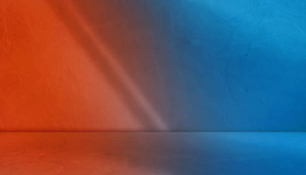 gradient red and blue background studio room with light beam from above for product display in battle, futuristic concept. floor and wall backdrop muslin design backdrop. concrete room backdrop.