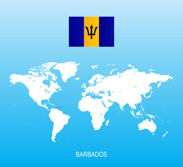Flag Of Barbados And Location On World Map Stock Illustration Flag Of Barbados And Location On World Map 