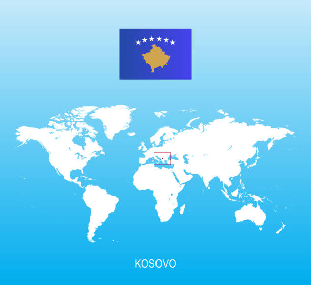 Flag Of Kosovo And Location On World Map Stock Download Flag Of Kosovo And Location On World Map 