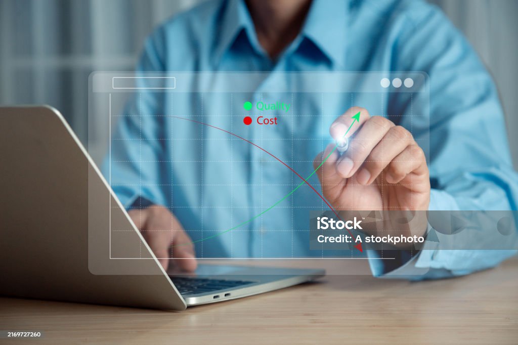Virtual Quality Businessman Touch Virtual Quality Control Growth Graph And Cost ...