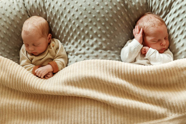 istock Cute Fraternal Twin Babies, Brothers, lying on their back 2169733810