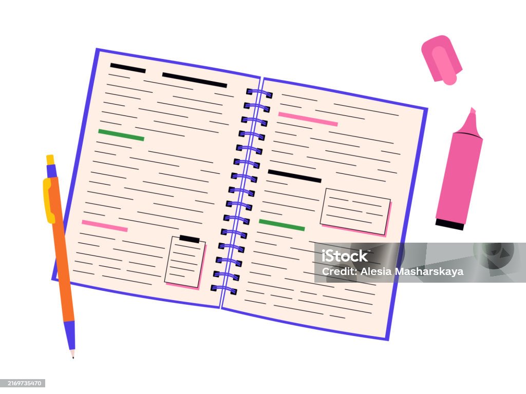 Open Notebook Visual Open Notebook Top View With Text And Highlighted Lines Vector ...