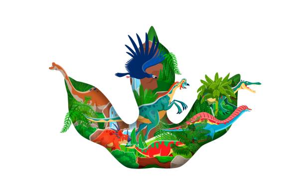 istock Prehistoric dinosaur footprint paper cut banner 2169747988