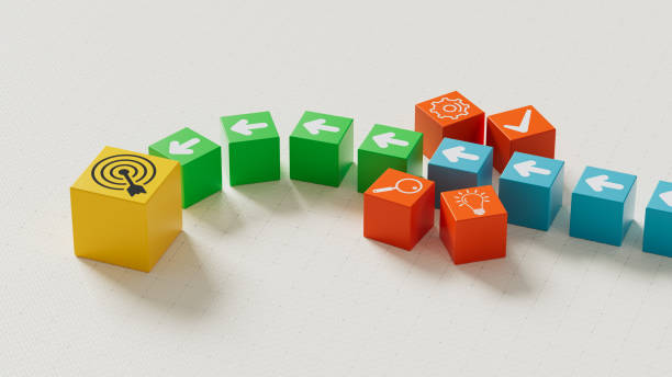 istock System Update and Progress Towards Business Goals – Cube Composition with Arrows, Growth, and Target Symbols, 3D Rendering 2169748913