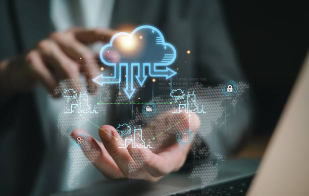 istock Business person migrate data and corporate information into cloud technology for data security and back up as disaster recovery site and prevent for cyber crime. Data inventory for enterprise. 2169752357