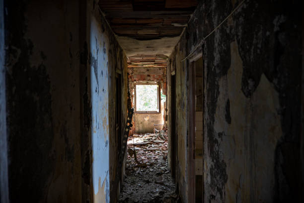 istock Old ruined window in an abandoned building 2169758568