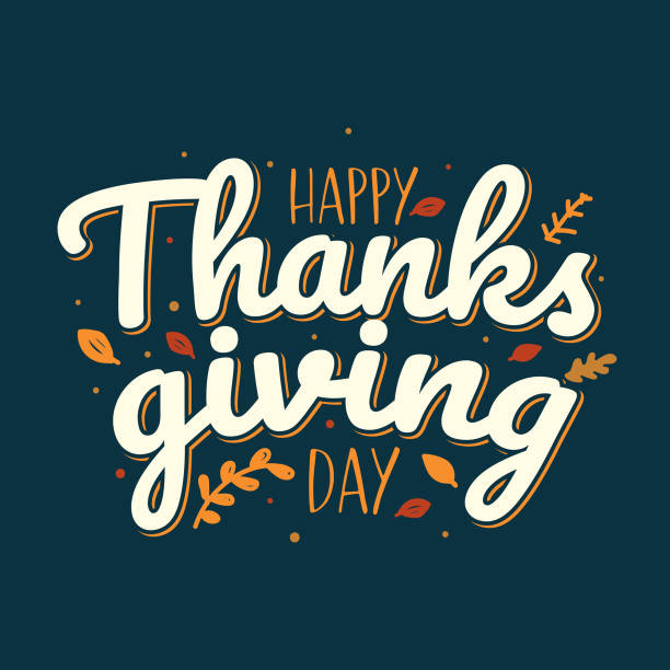 alles gute zum thanksgiving-tag handgeschriebene beschriftung grußkarte. thanksgiving text vektor illustration mit herbstelementen. feiertagsbanner, poster, vorlage. vintage-text für thanksgiving - thanksgiving stock-grafiken, -clipart, -cartoons und -symbole