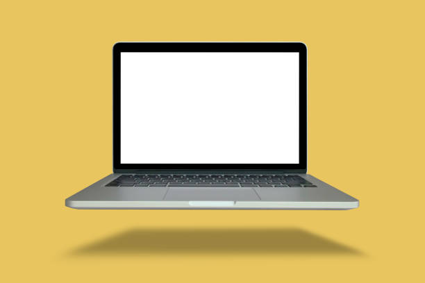 istock Laptop with blank screen isolated on yellow background 2169802056